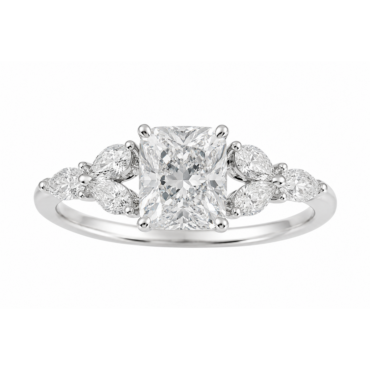 14K White Gold 2.00ctw Radiant Lab Grown Nature Inspired Diamond Engagement Ring