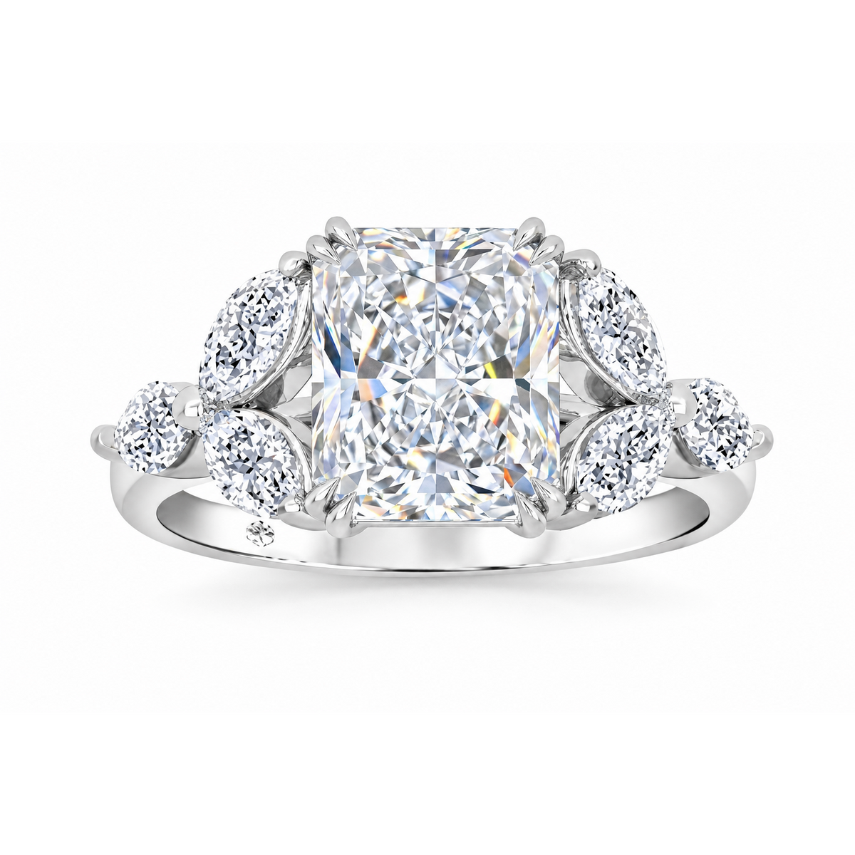 14K White Gold 2.50ctw Radiant Lab Grown Nature Inspired Diamond Engagement Ring