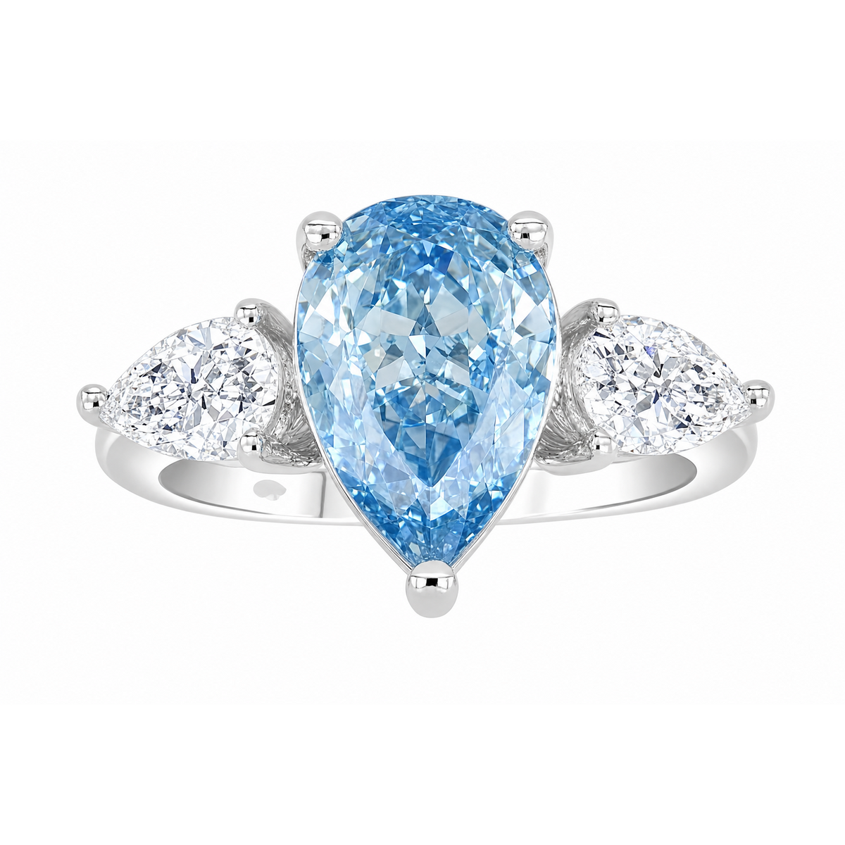 14K White Gold 3.00ctw Pear Lab Grown Three Stone Diamond Engagement Ring