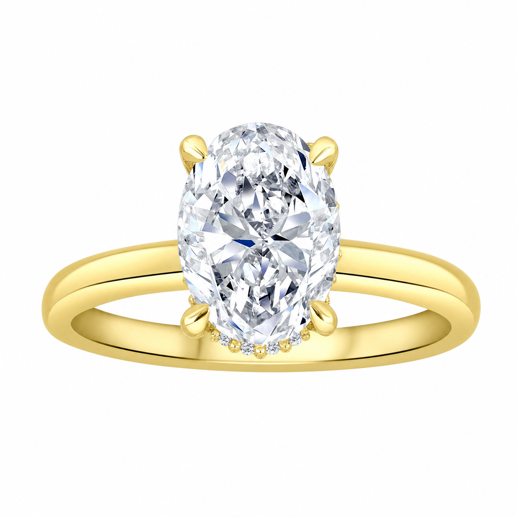 14K Yellow Gold 3.00ctw Oval Lab Grown Hidden Halo Diamond Engagement Ring