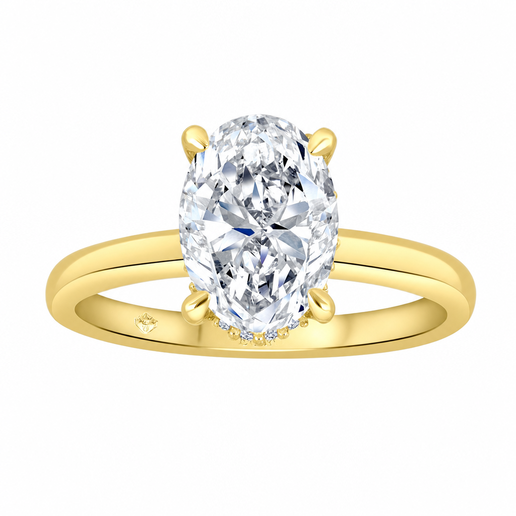 14K Yellow Gold 3.00ctw Oval Lab Grown Hidden Halo Diamond Engagement Ring