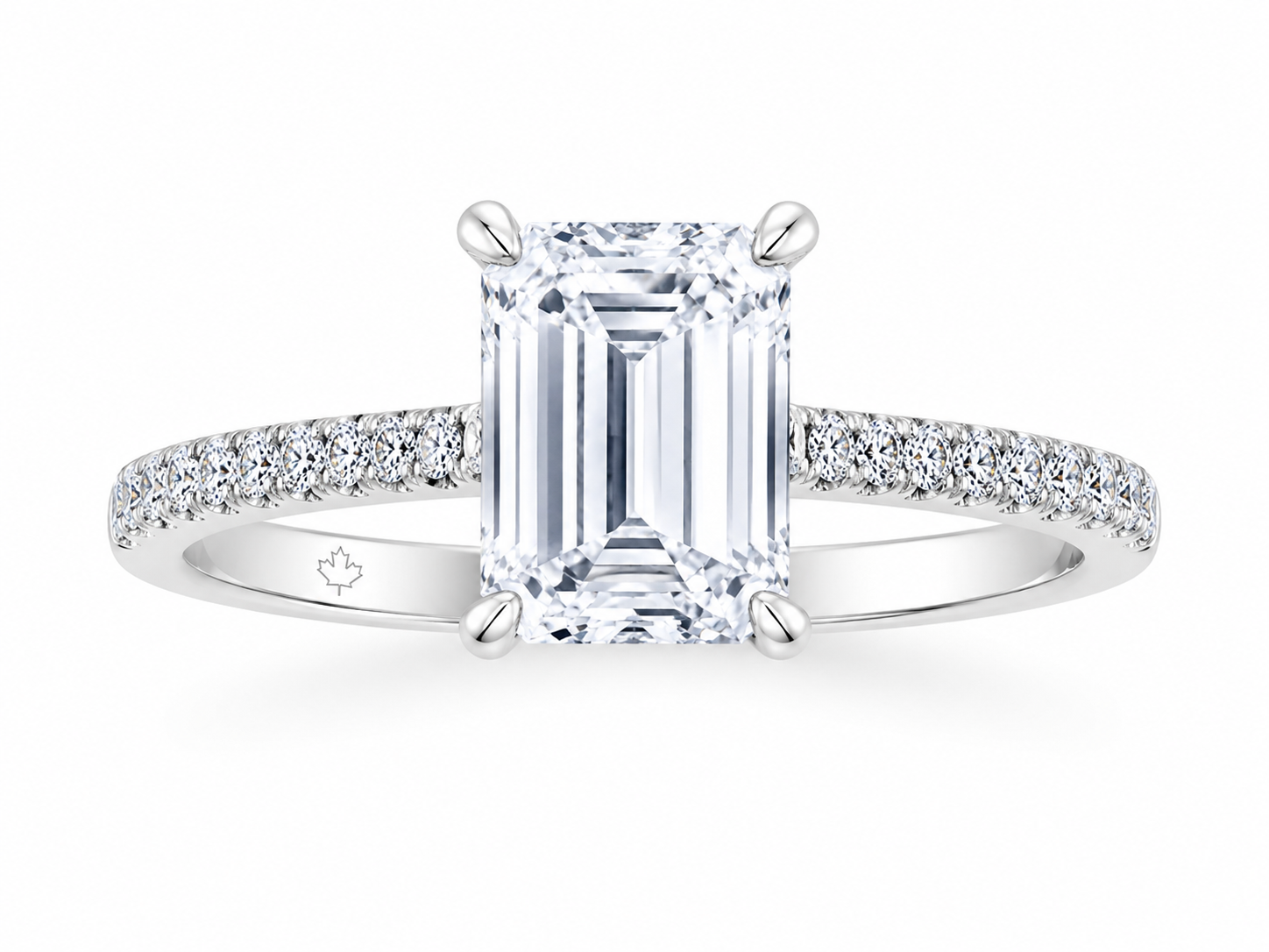14K White Gold 2.00ctw Emerald Lab Grown Pave Diamond Engagement Ring