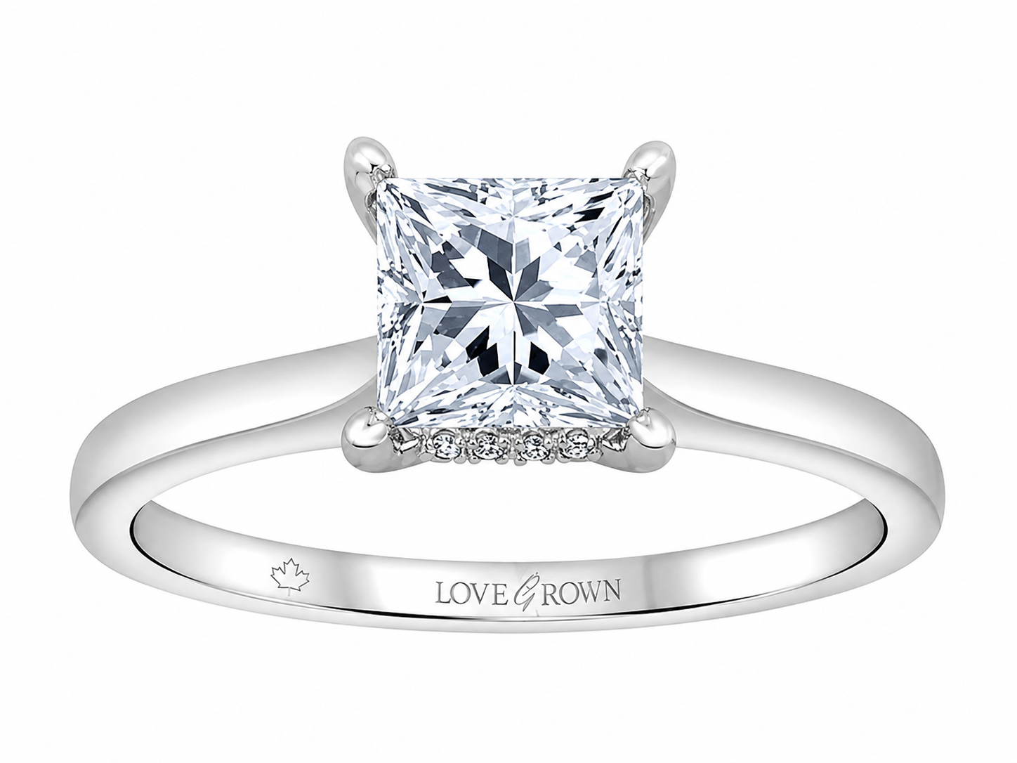 14K White Gold 1.55ctw Princess Lab Grown Hidden Halo Diamond Engagement Ring