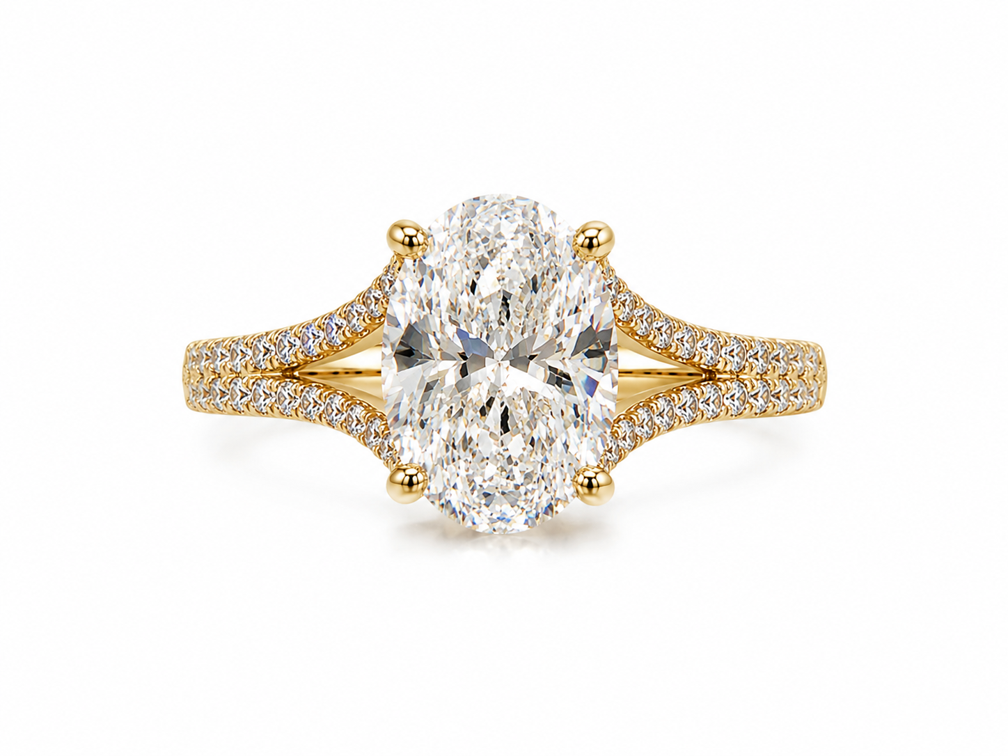 14K Yellow Gold 2.03ctw Oval Lab Grown Split Shank Diamond Engagement Ring