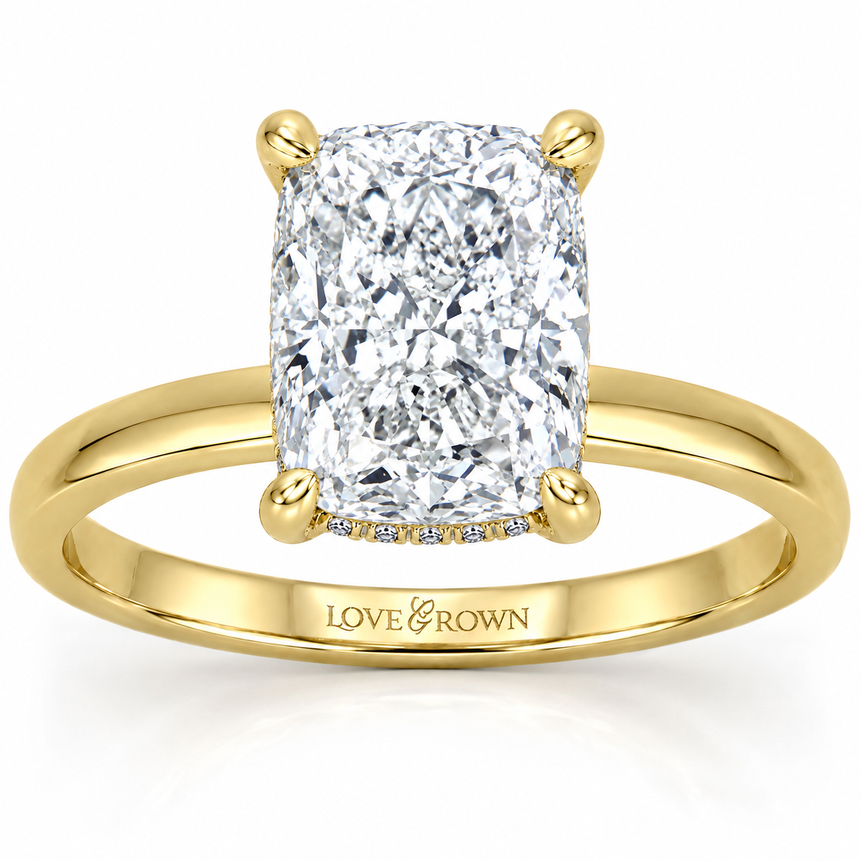 14K Yellow Gold 3.10ctw Cushion Lab Grown Hidden Halo Diamond Engagement Ring