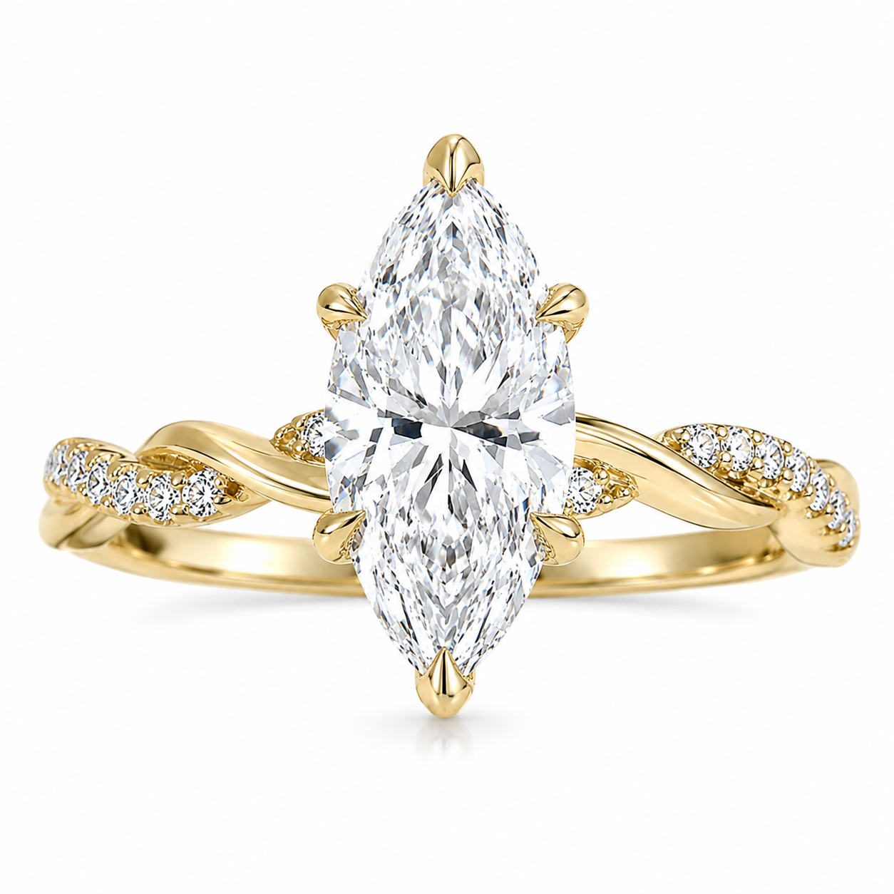 14K Yellow Gold 3.00ctw Marquise Lab Grown Contemporary Diamond Engagement Ring