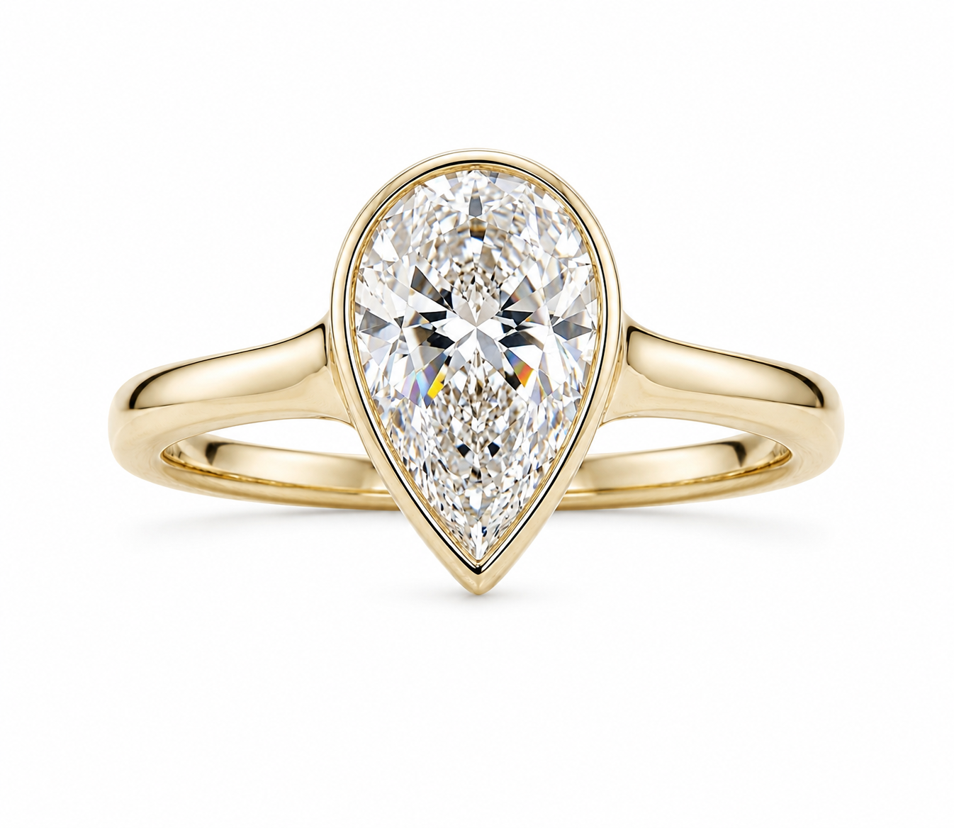 14K Yellow Gold 1.54ctw Pear Lab Grown Bezel Diamond Engagement Ring