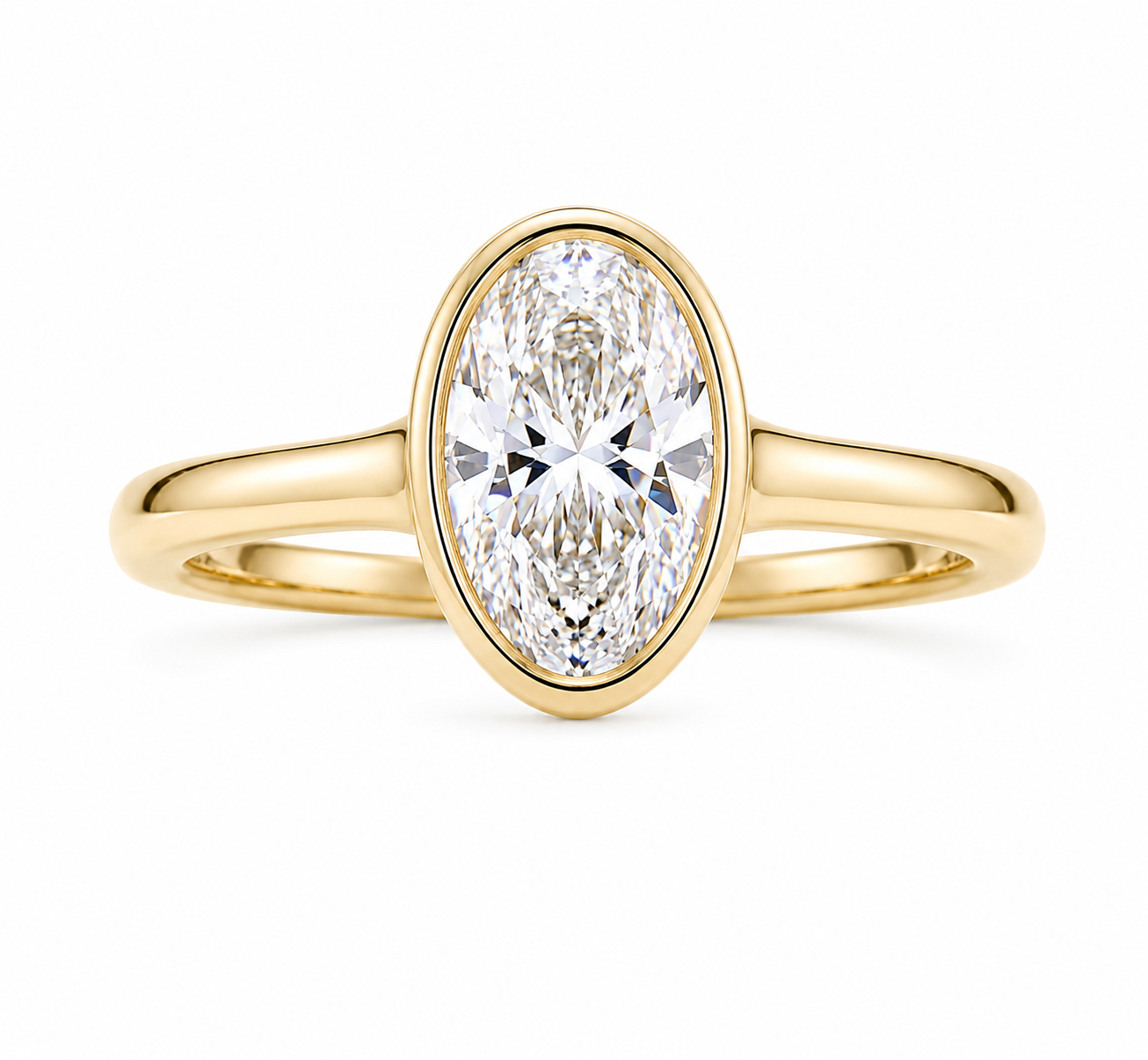 14K Yellow Gold 1.05ctw Oval Lab Grown Bezel Diamond Engagement Ring