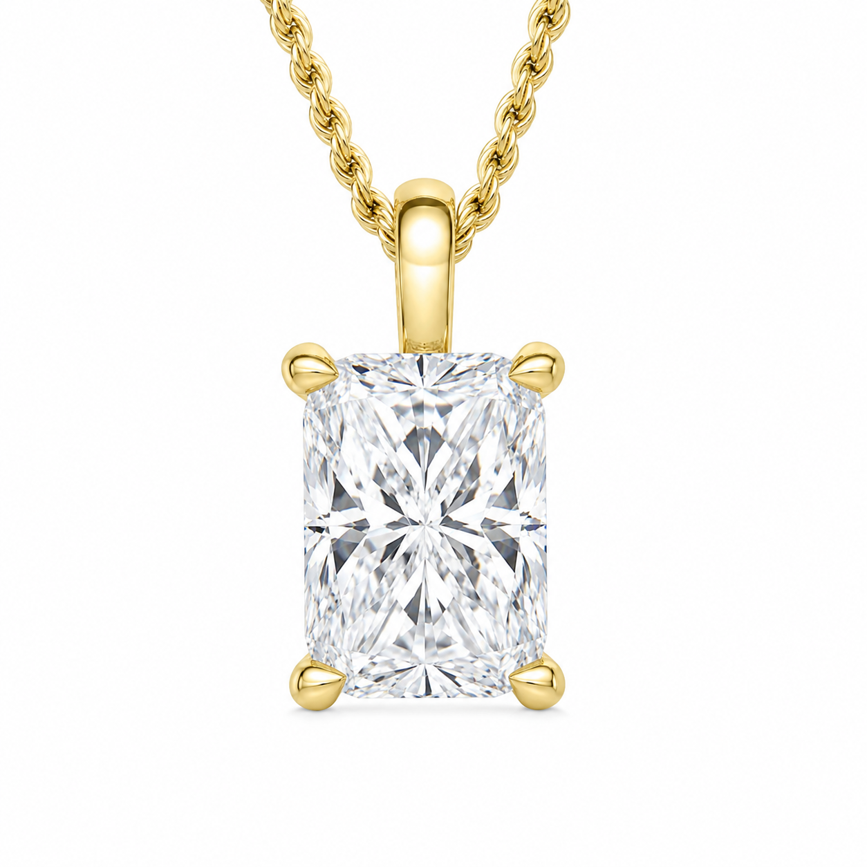 Solitaire 10K Yellow Gold Radiant, Lab Grown, Diamond, Pendant