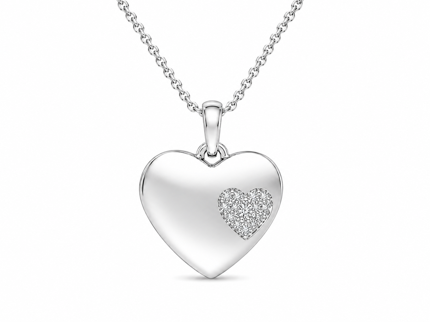 Heart 10K White Gold Round, Lab Grown, Diamond, Pendant