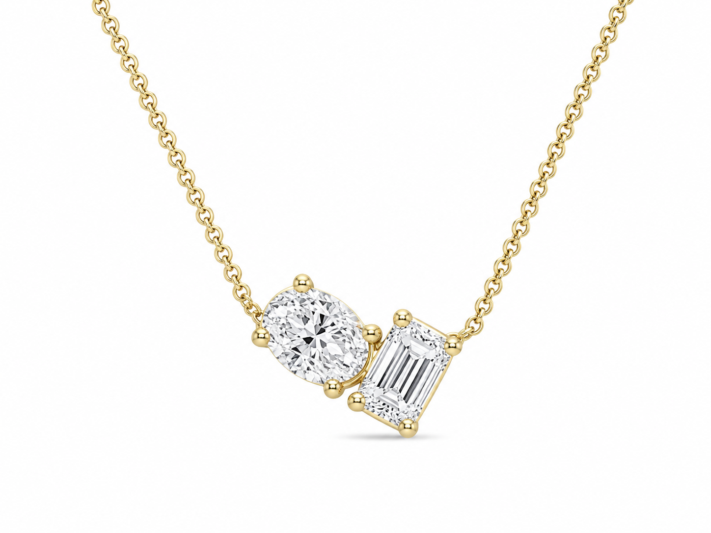 Two Stone 10K Yellow Gold Round, Lab Grown, Diamond, Pendant