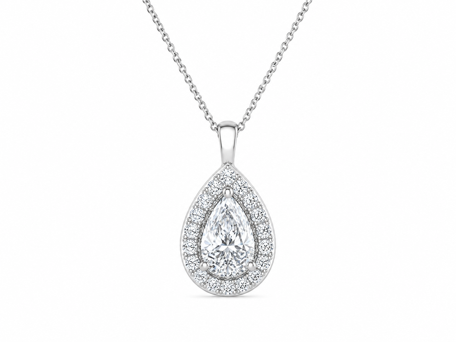Drop 10K White Gold Pear, Lab Grown, Diamond, Pendant