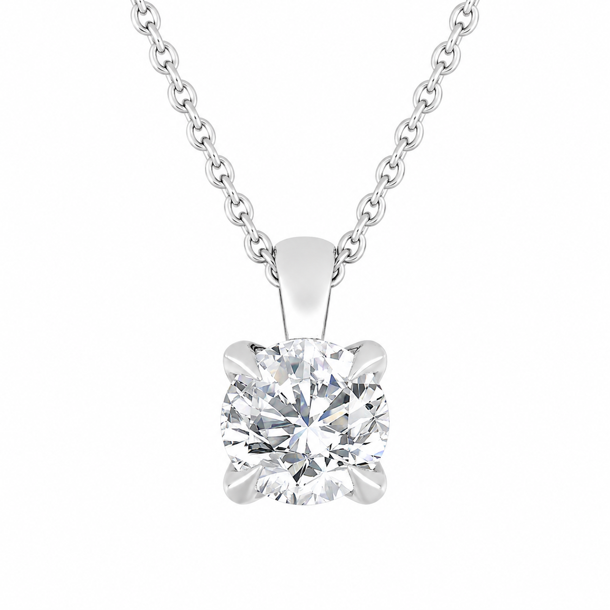 Solitaire 14K White Gold Round, Lab Grown, Diamond, Pendant