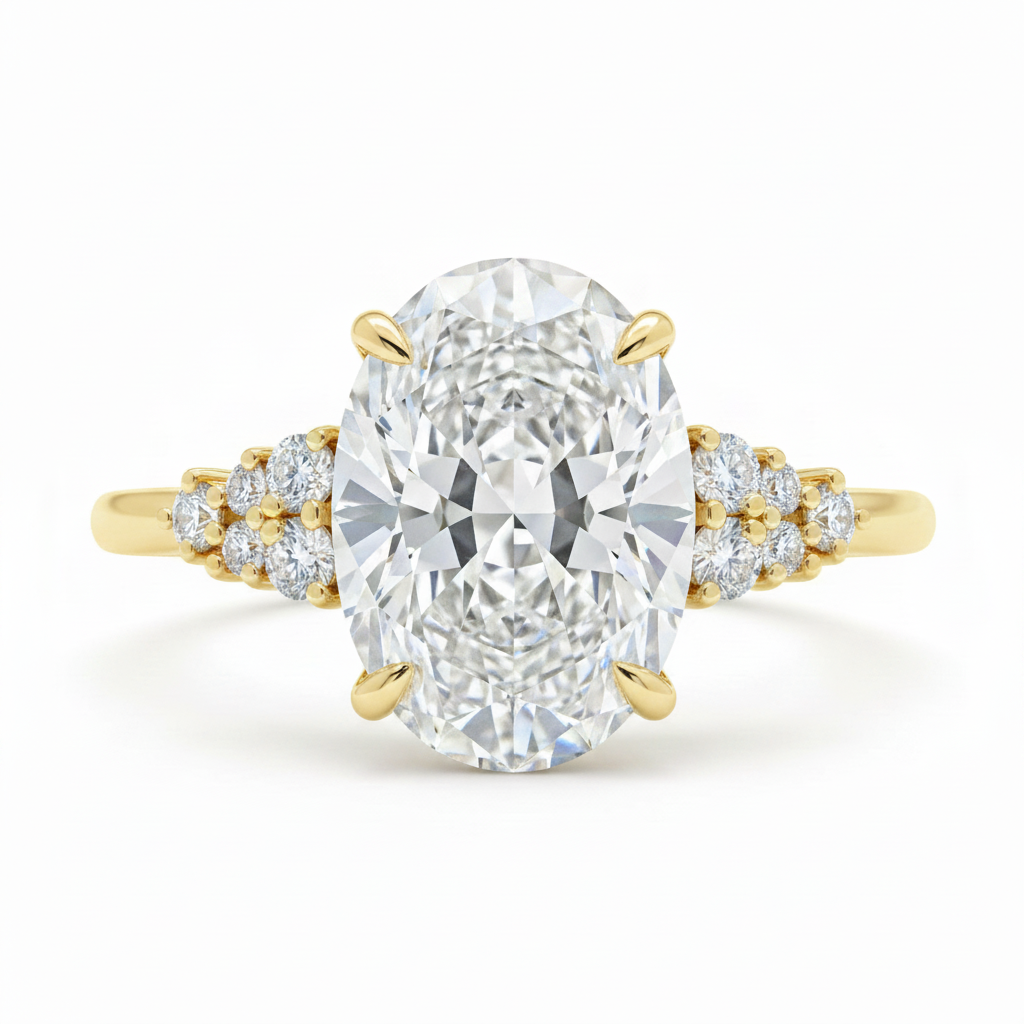 14K Yellow Gold 3.03ctw Oval Lab Grown Vintage Diamond Engagement Ring