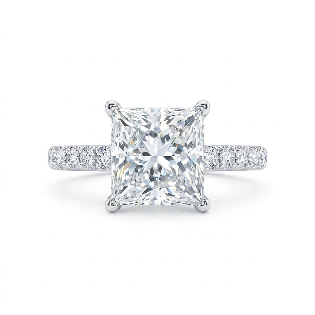 14K White Gold 2.62ctw Princess Lab Grown Pave Diamond Engagement Ring