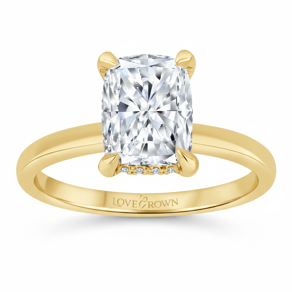 14K Yellow Gold 2.10ctw Cushion Lab Grown Hidden Halo Diamond Engagement Ring