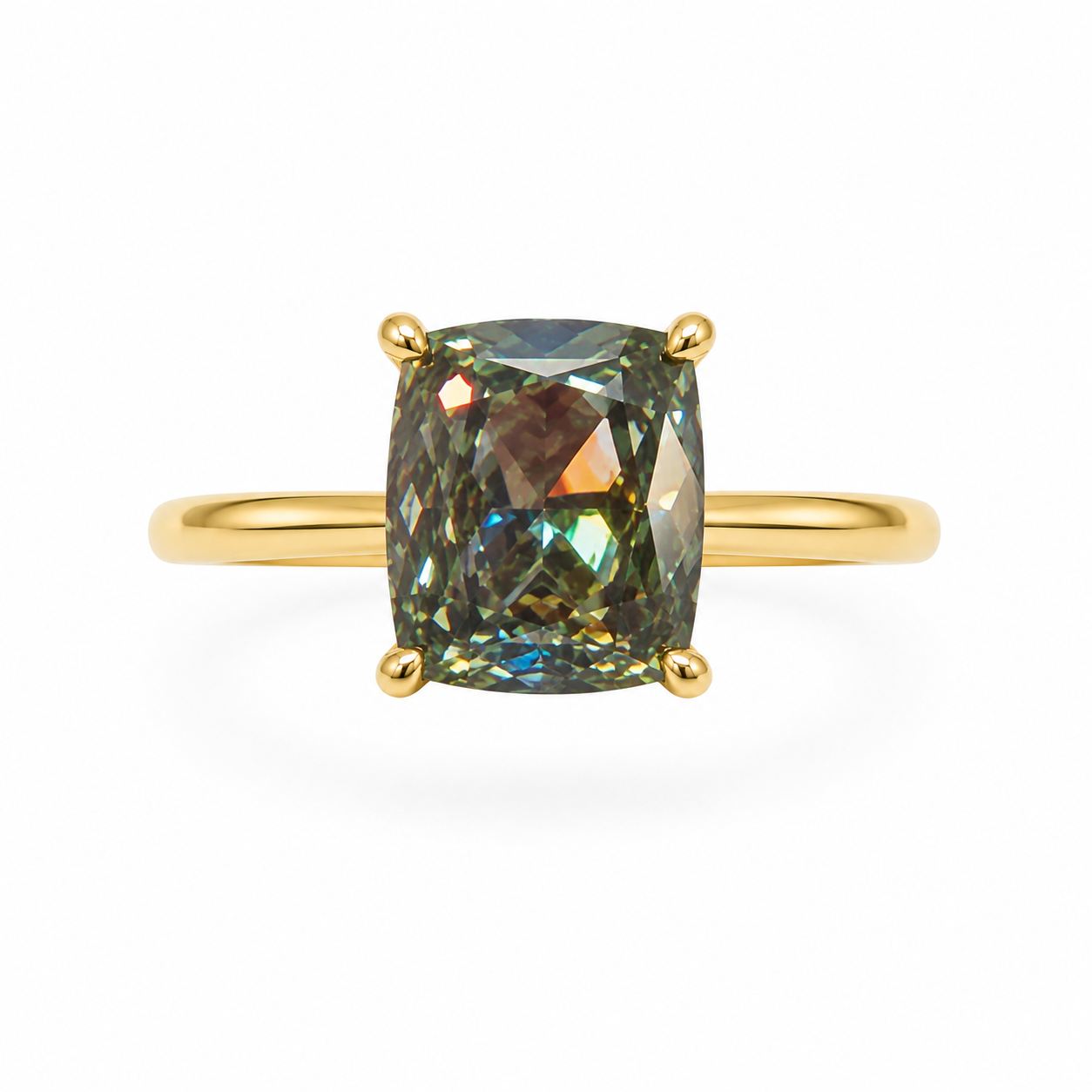 18K Yellow Gold 5.03ctw Cushion Lab Grown Hidden Halo Diamond Engagement Ring