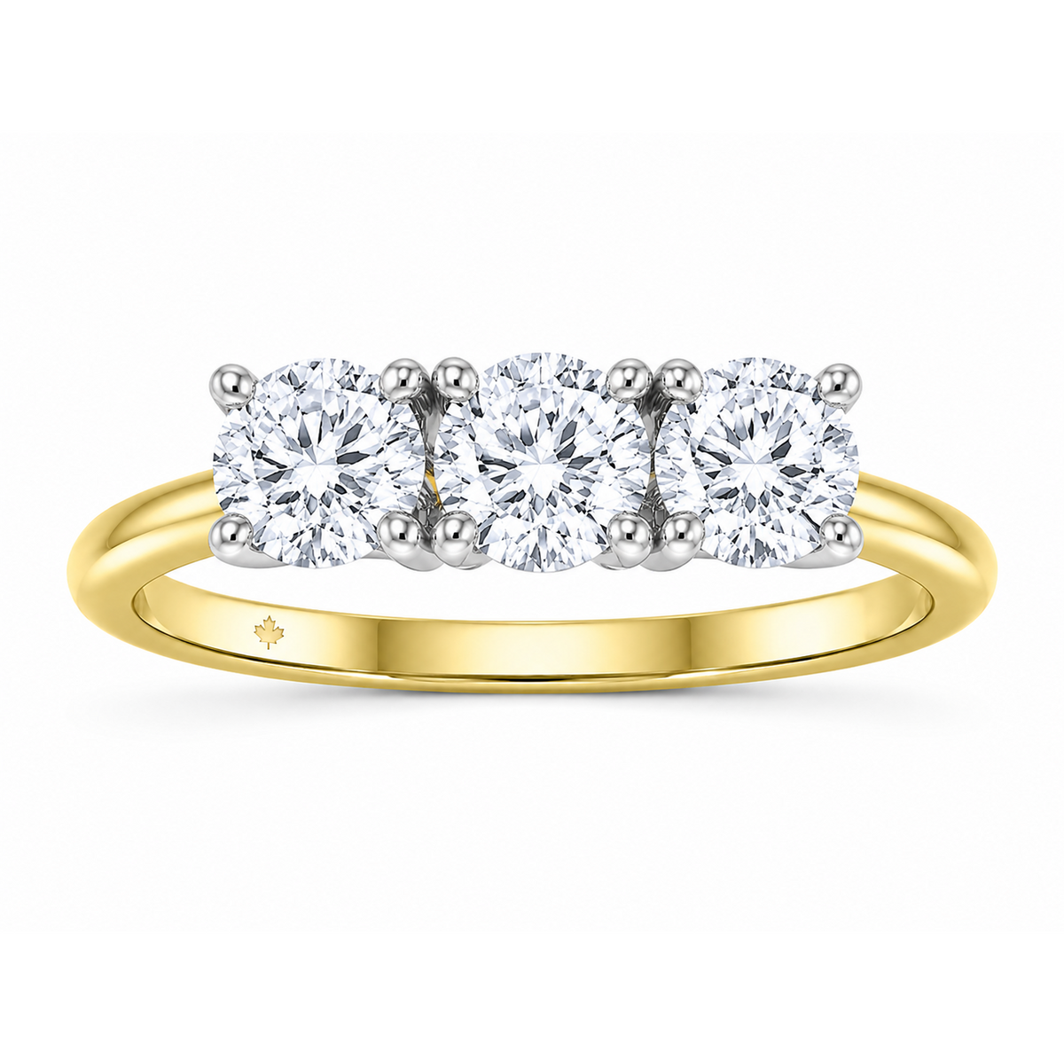 10K Two Tone 2.00ctw Round Lab Grown Three Stone Diamond Engagement Ring