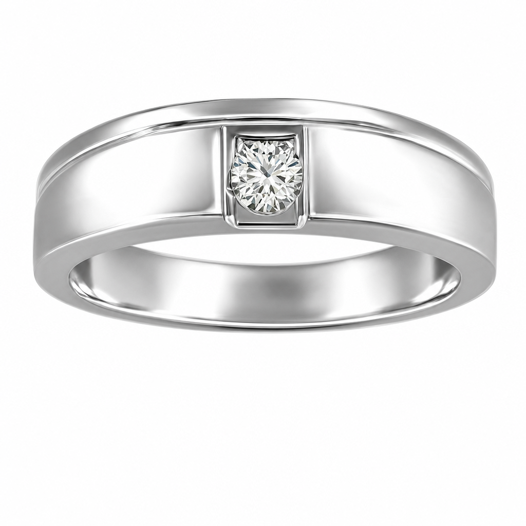 10K White Gold 0.20ctw Pear Lab Grown Accented Diamond Men's Wedding Band