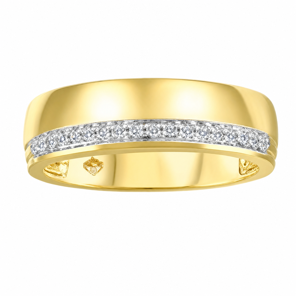 10K Yellow Gold 0.14ctw Round Lab Grown Accented Diamond Men's Wedding Band