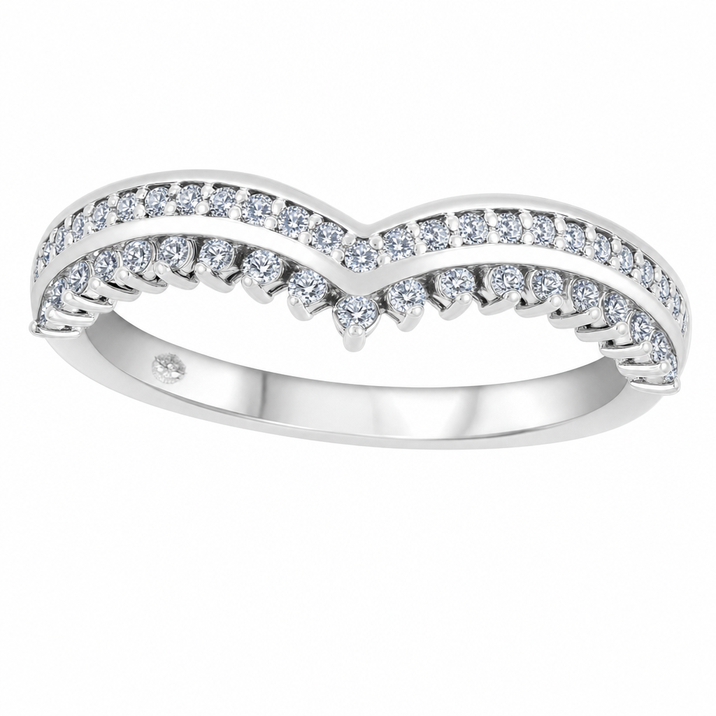 14K White Gold 0.25ctw Round Lab Grown V Shape Diamond Women's Wedding Band