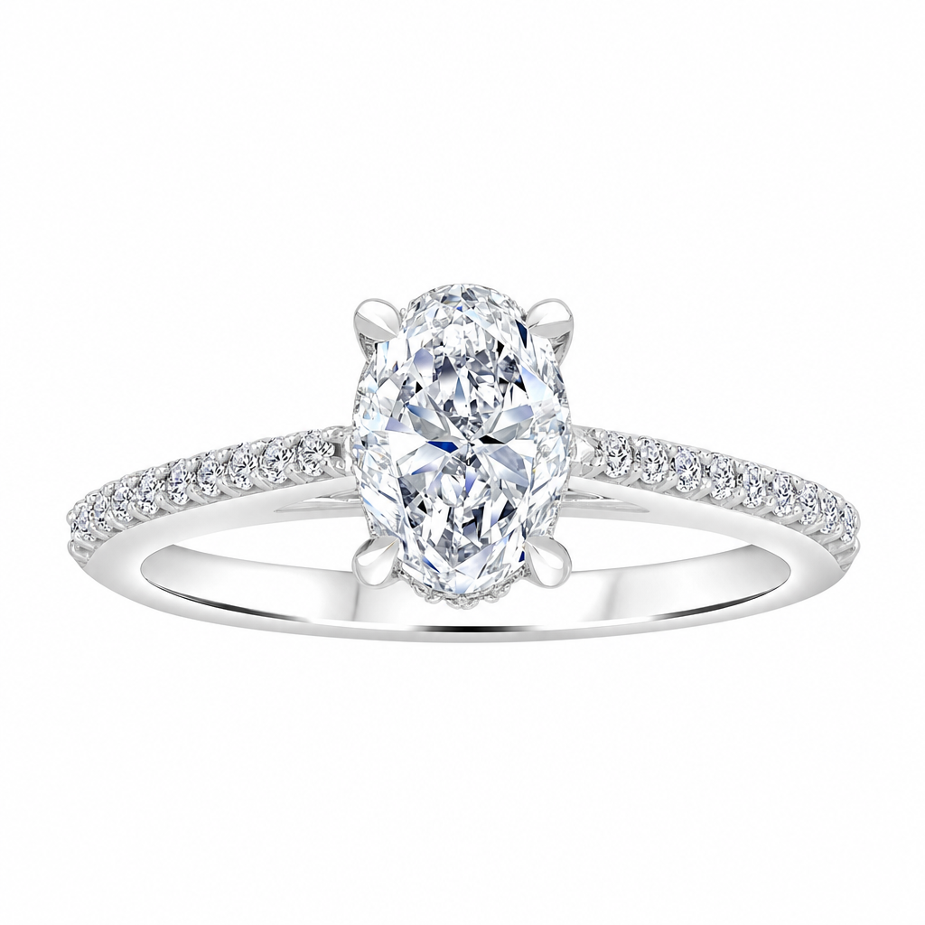 14K White Gold 1.00ctw Oval Lab Grown Hidden Halo Diamond Engagement Ring