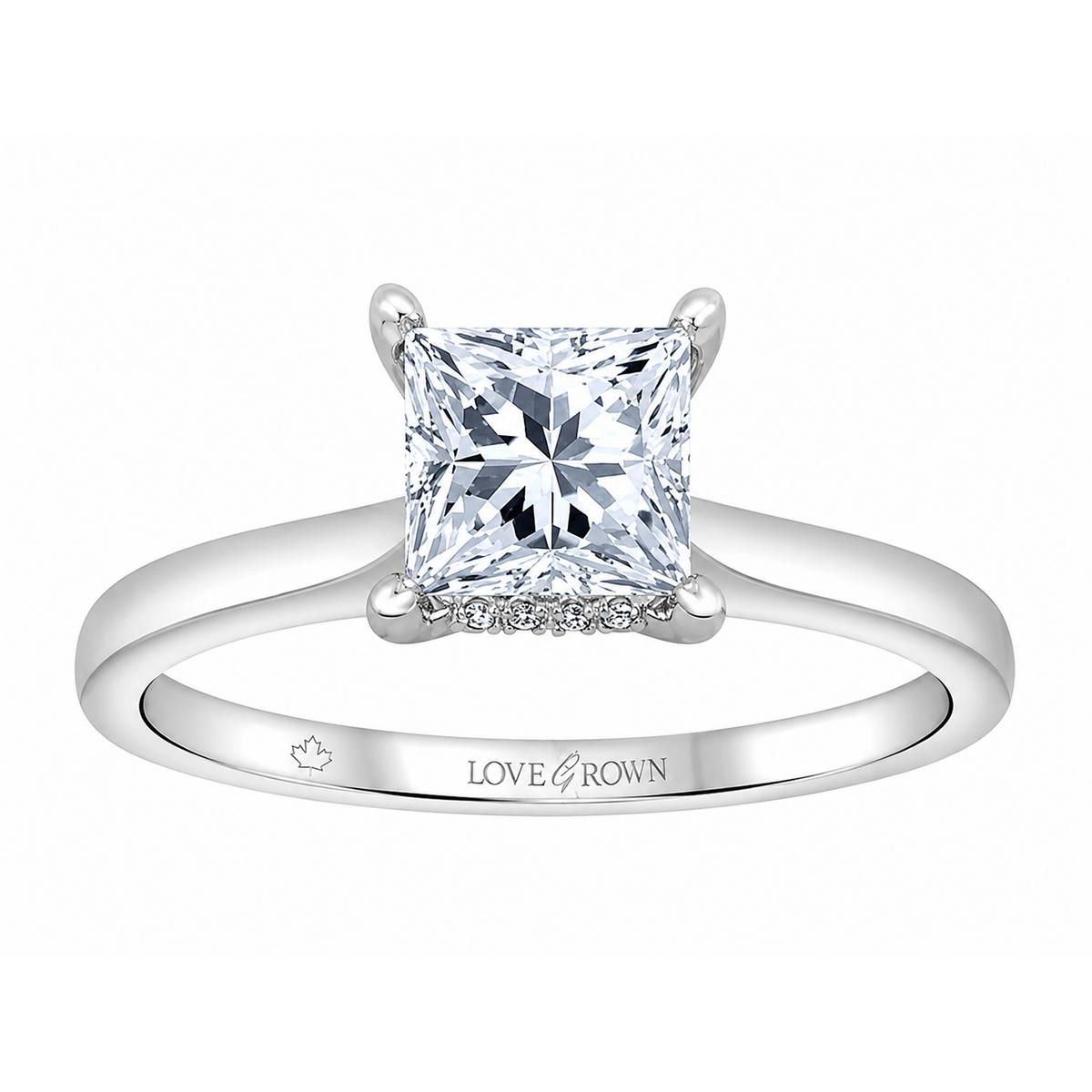 14K White Gold 1.55ctw Princess Lab Grown Hidden Halo Diamond Engagement Ring