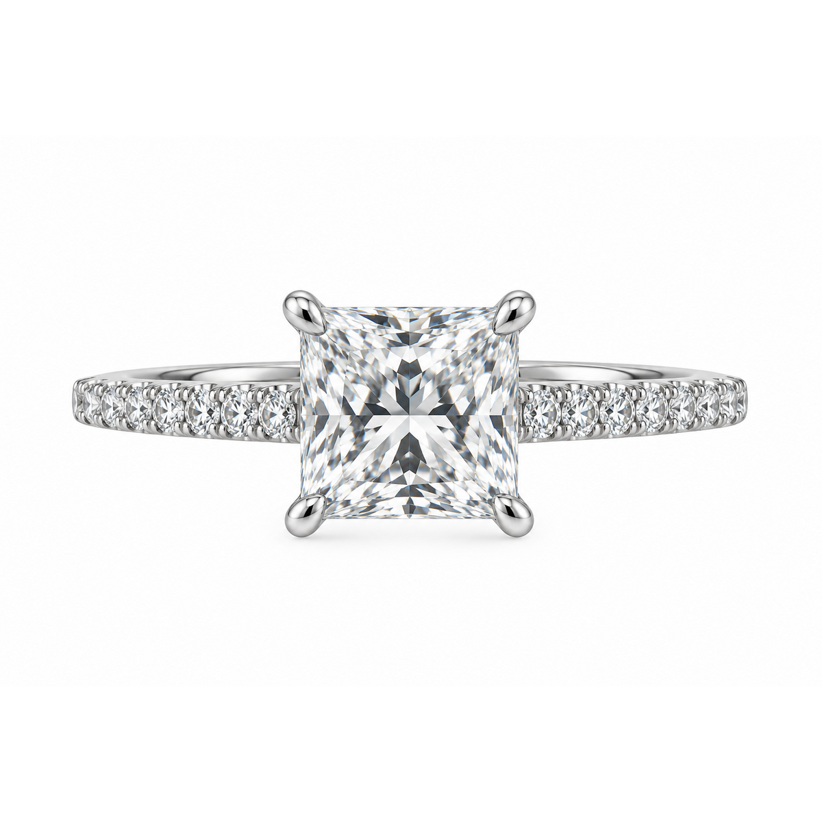 14K White Gold 2.01ctw Princess Lab Grown Pave Diamond Engagement Ring