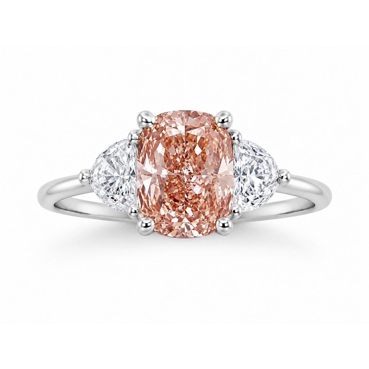 14K White Gold 2.65ctw Cushion Lab Grown Three Stone Diamond Engagement Ring