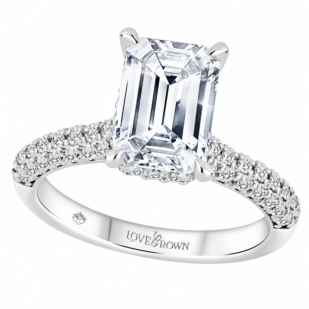 14K White Gold 3.00ctw Emerald Lab Grown Pave Diamond Engagement Ring