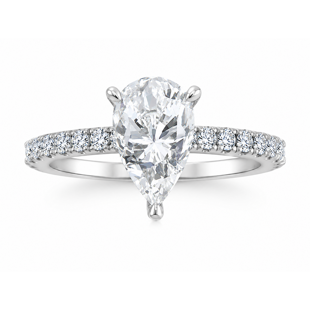 14K White Gold 3.00ctw Pear Lab Grown Pave Diamond Engagement Ring