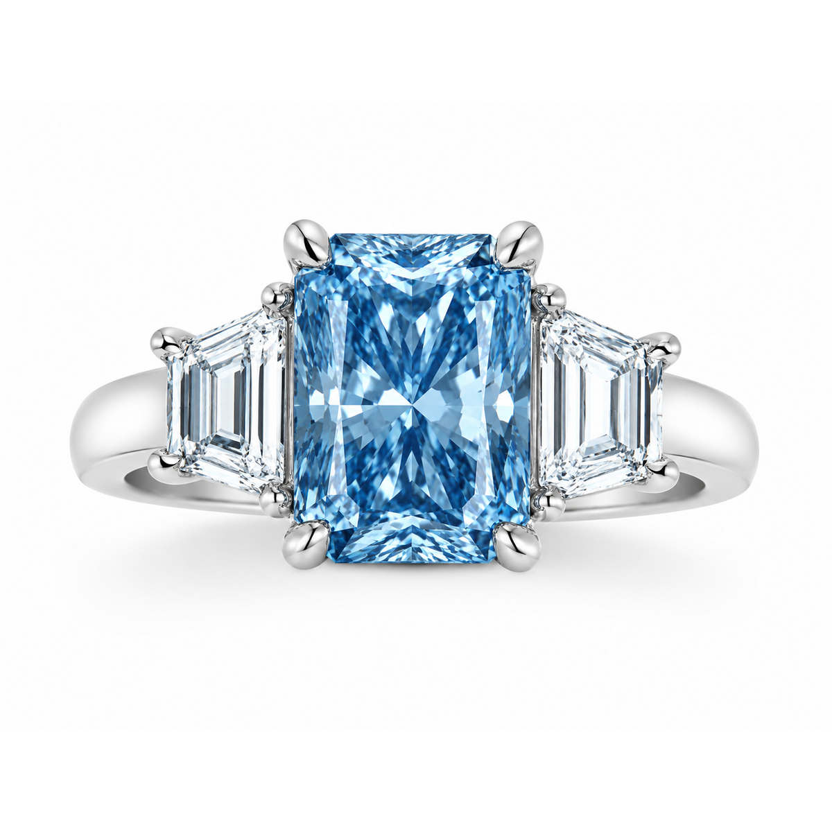 14K White Gold 3.00ctw Radiant Lab Grown Three Stone Diamond Engagement Ring