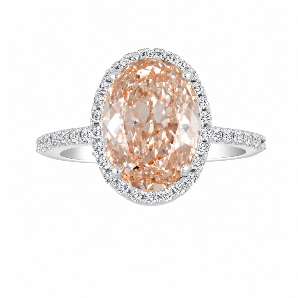 14K White Gold 4.00ctw Oval Lab Grown Halo Diamond Engagement Ring