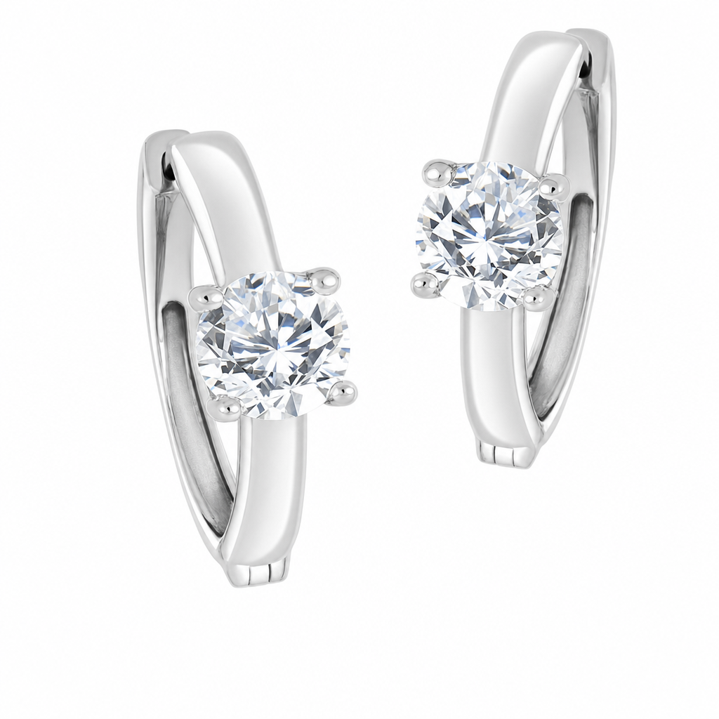 14K White Gold Round 2.00, Lab Grown, Diamond, Earrings