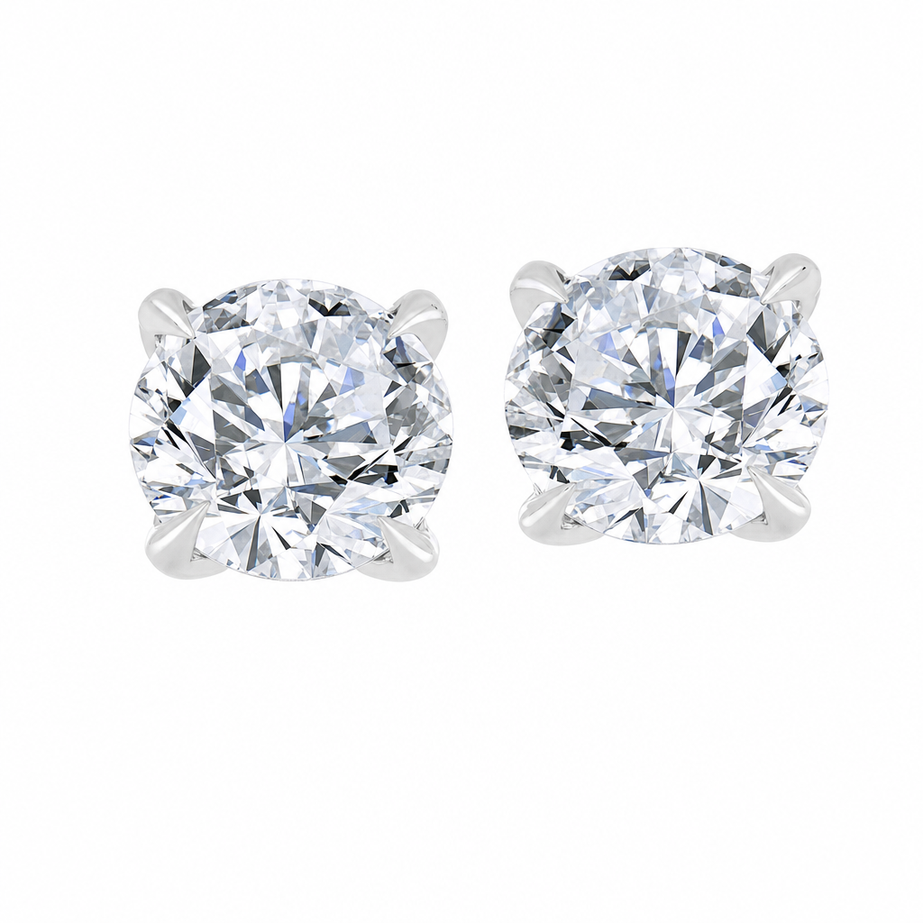 14K White Gold Round 4.00, Lab Grown, Diamond, Earrings