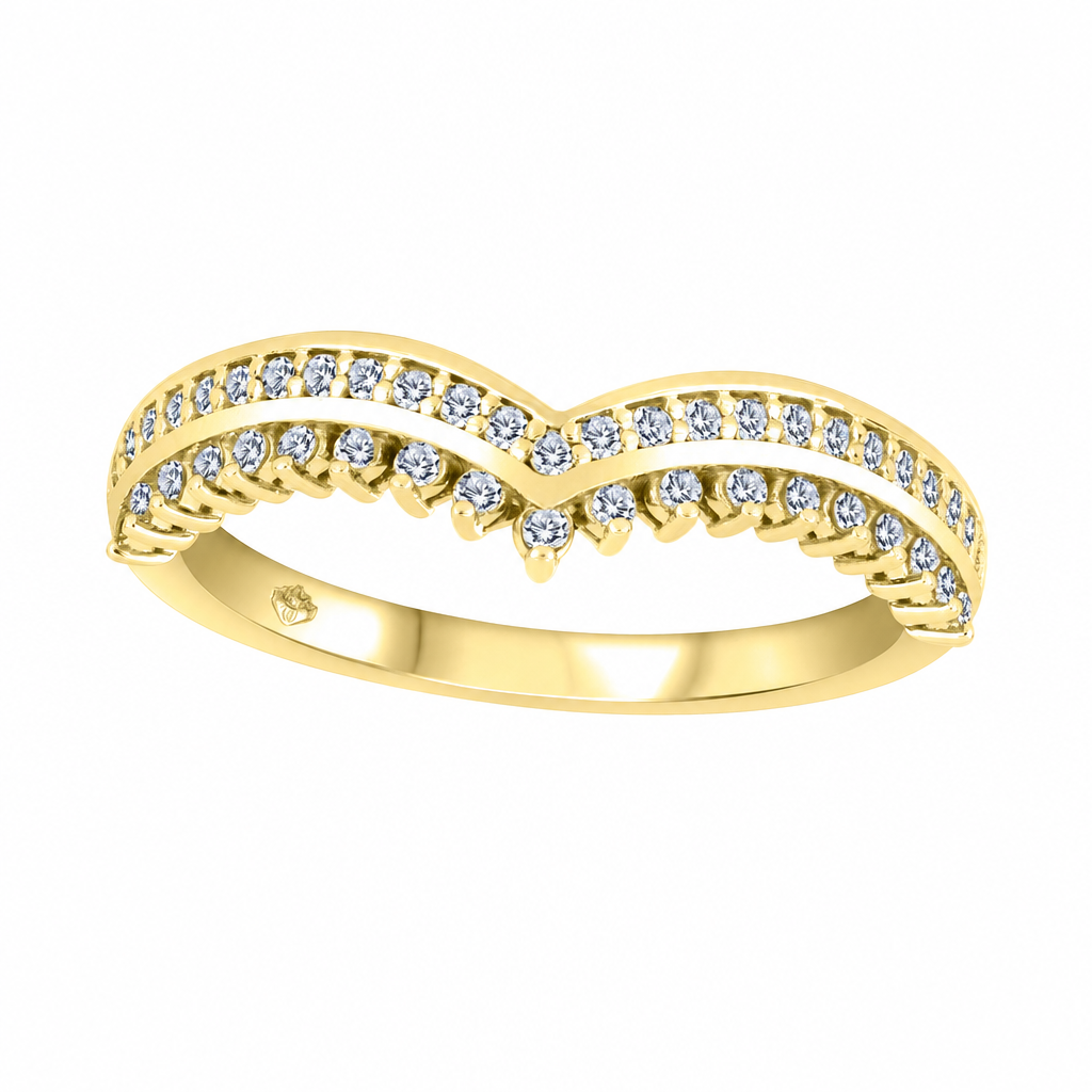 14K Yellow Gold 0.25ctw Round Lab Grown V Shape Diamond Women's Wedding Band