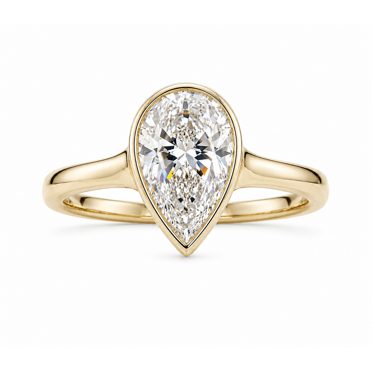 14K Yellow Gold 1.54ctw Pear Lab Grown Bezel Diamond Engagement Ring