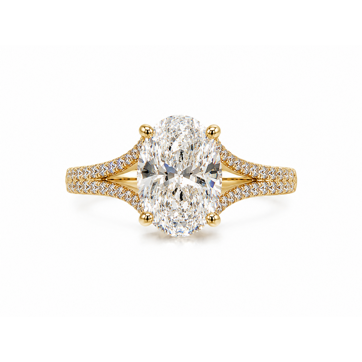 14K Yellow Gold 2.00ctw Oval Lab Grown Split Shank Diamond Engagement Ring