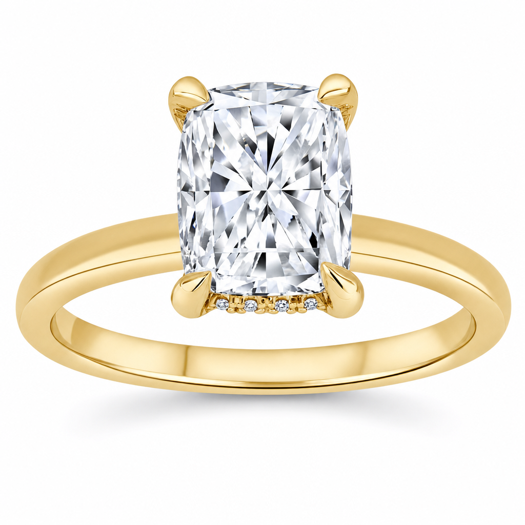 14K Yellow Gold 2.10ctw Cushion Lab Grown Hidden Halo Diamond Engagement Ring