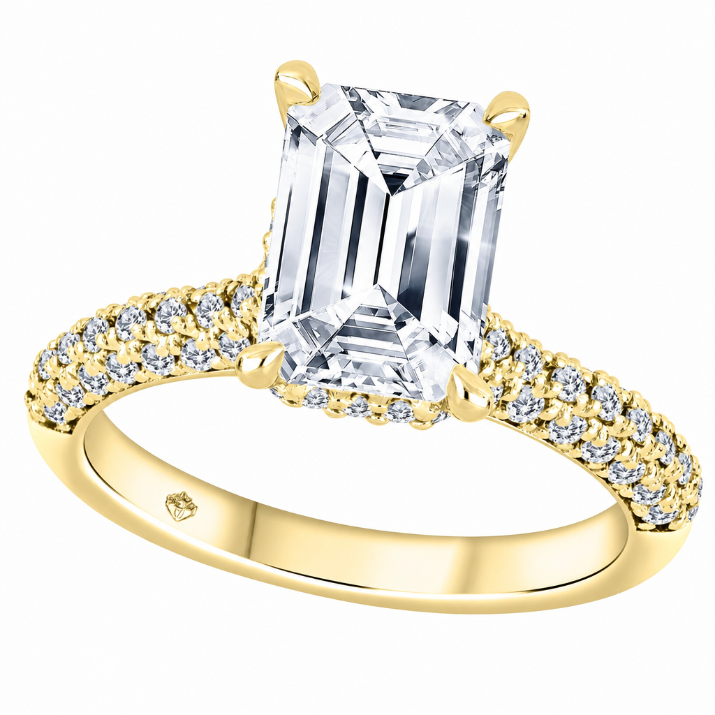 14K Yellow Gold 3.00ctw Emerald Lab Grown Pave Diamond Engagement Ring