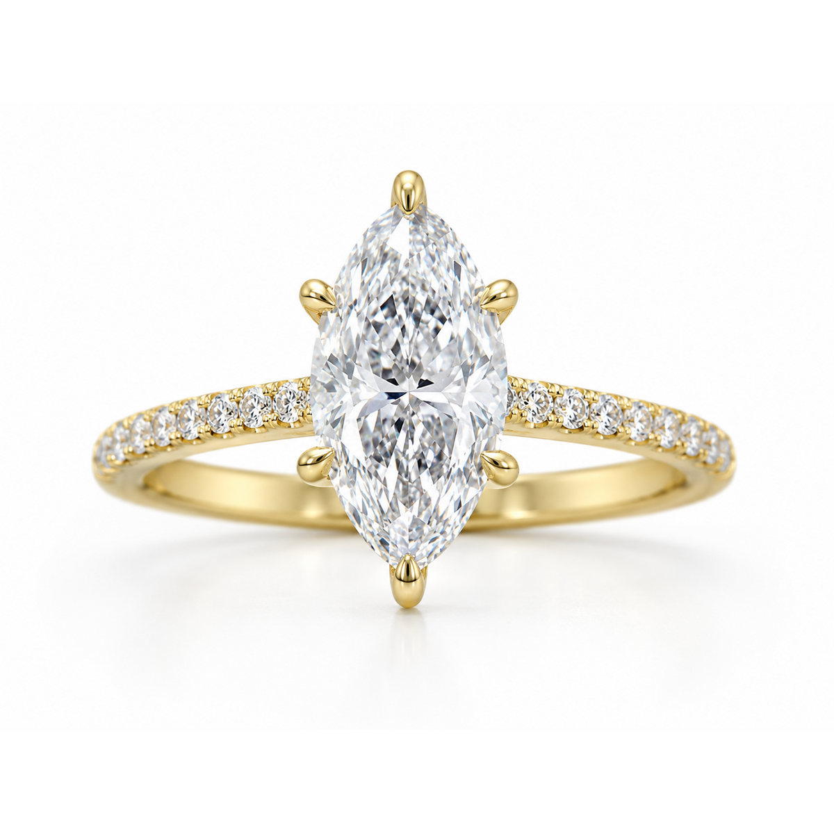 14K Yellow Gold 3.00ctw Marquise Lab Grown Pave Diamond Engagement Ring