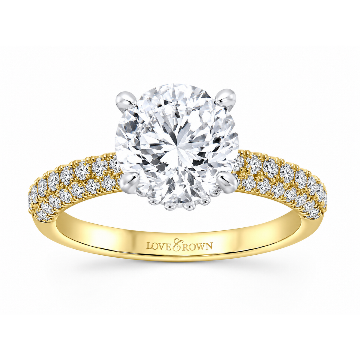 14K Yellow Gold 3.00ctw Round Lab Grown Pave Diamond Engagement Ring