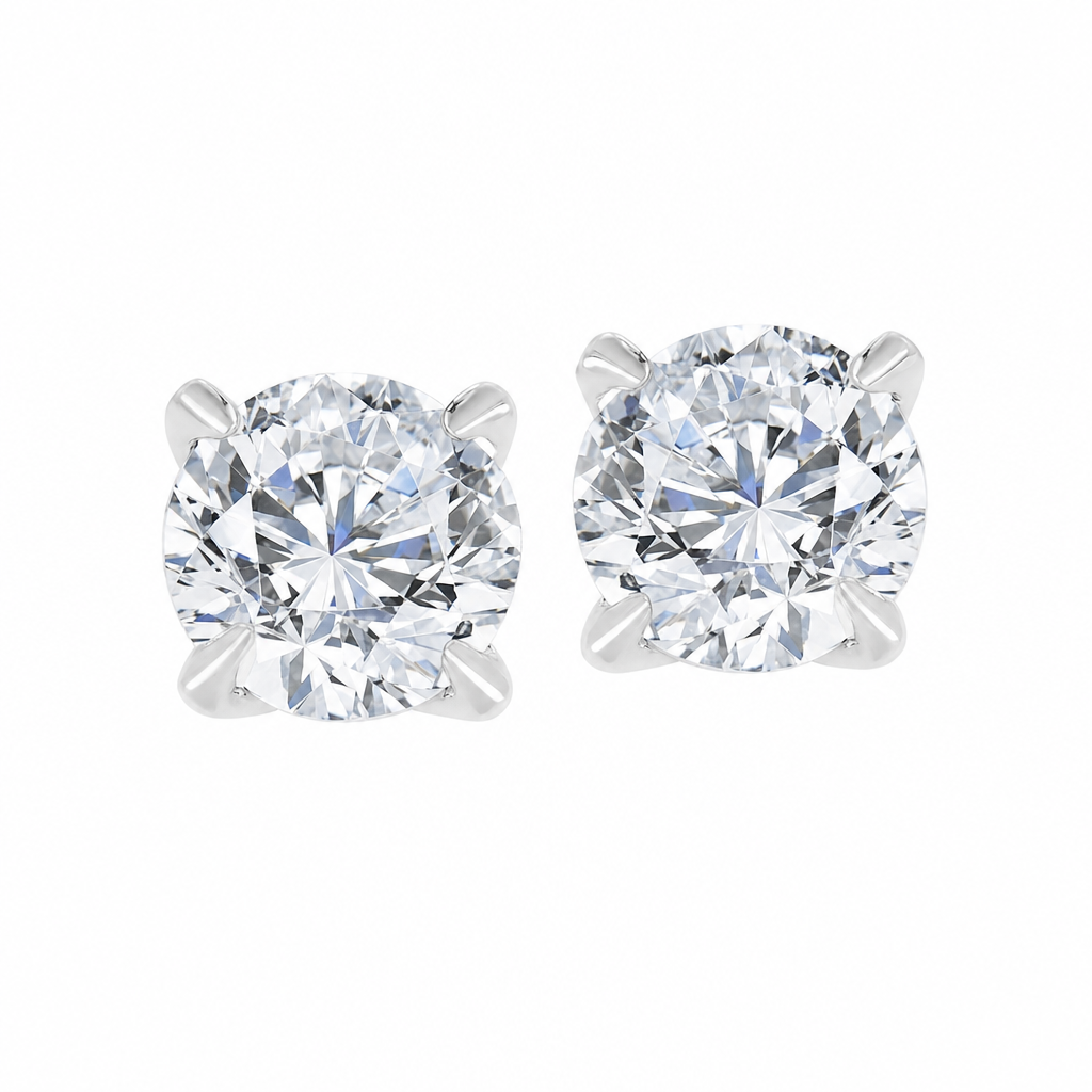 2 14K White Gold Round 1.00, Lab Grown, Diamond, Earrings
