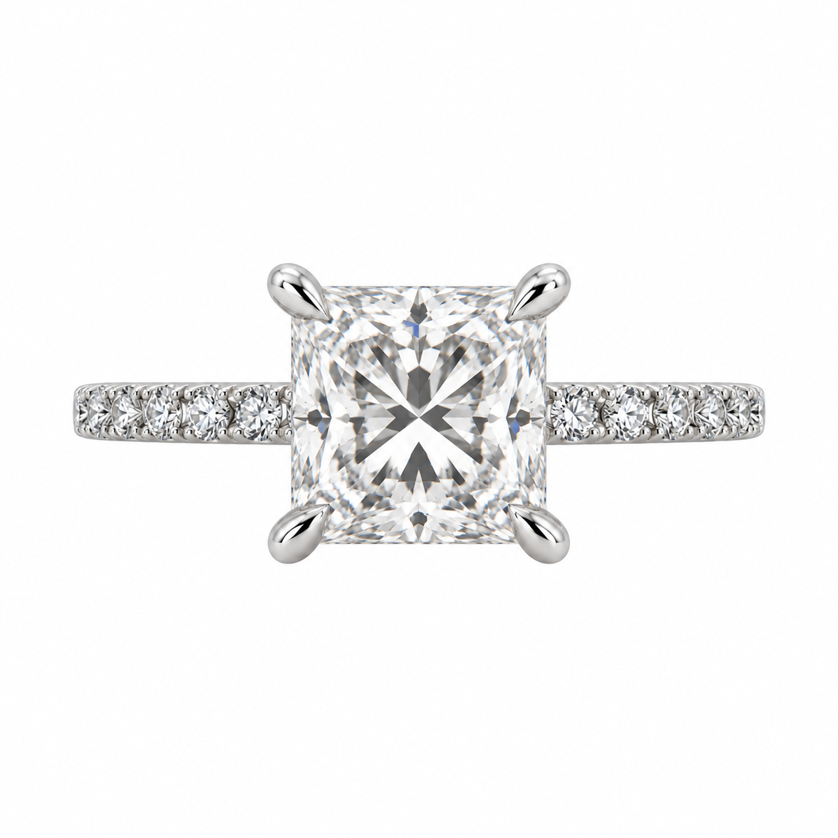 14K White Gold 3.02ctw Princess Lab Grown Pave Diamond Engagement Ring