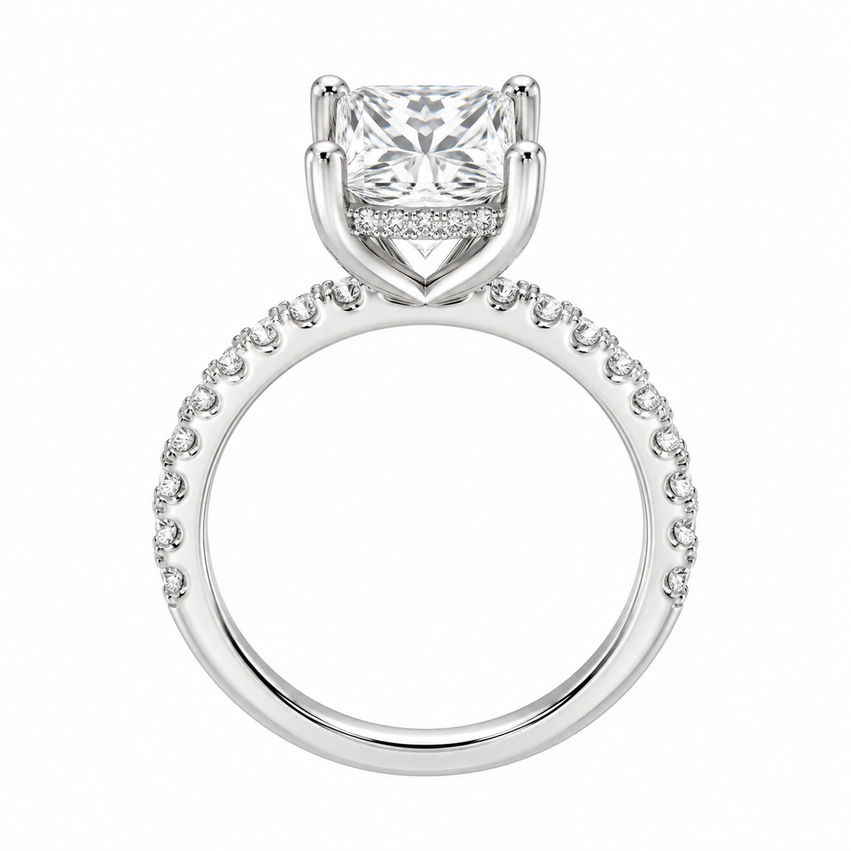 14K White Gold 3.02ctw Princess Lab Grown Pave Diamond Engagement Ring