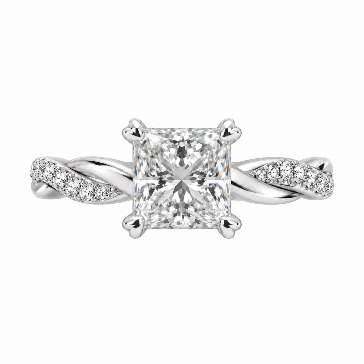 14K White Gold 2.01ctw Princess Lab Grown Pave Diamond Engagement Ring