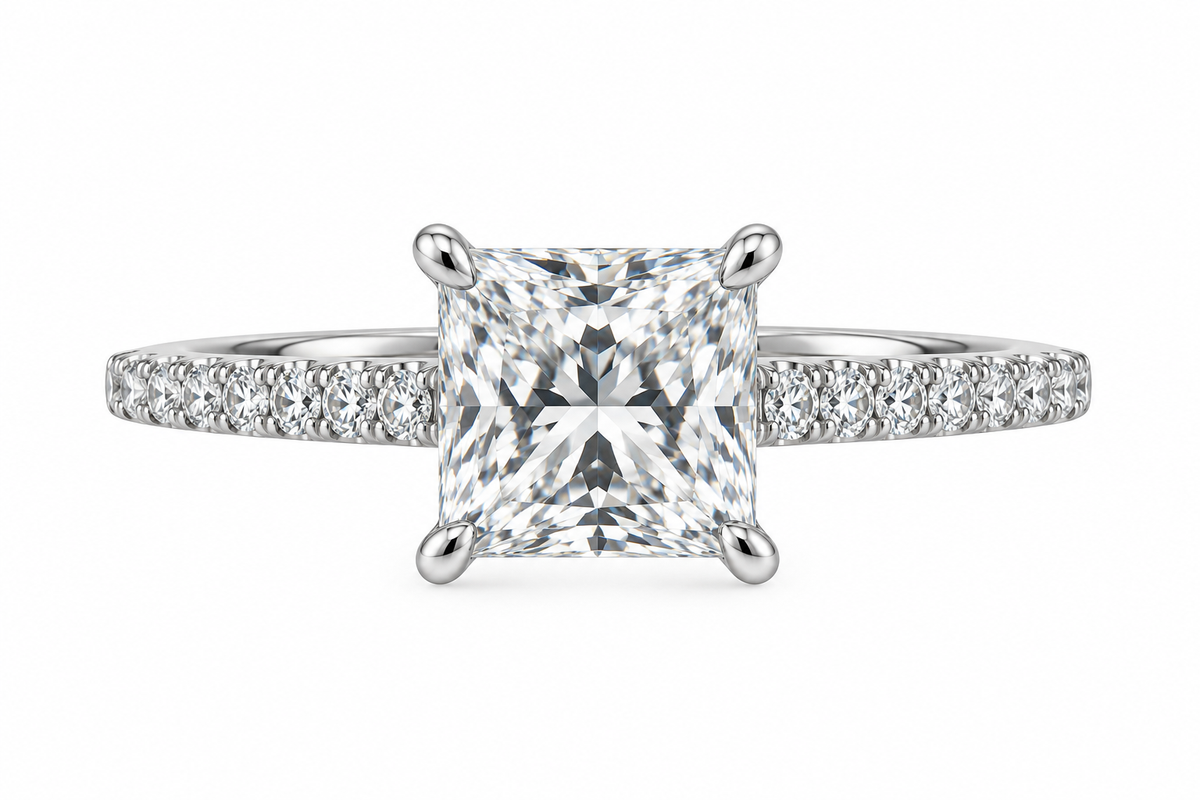 14K White Gold 2.01ctw Princess Lab Grown Pave Diamond Engagement Ring