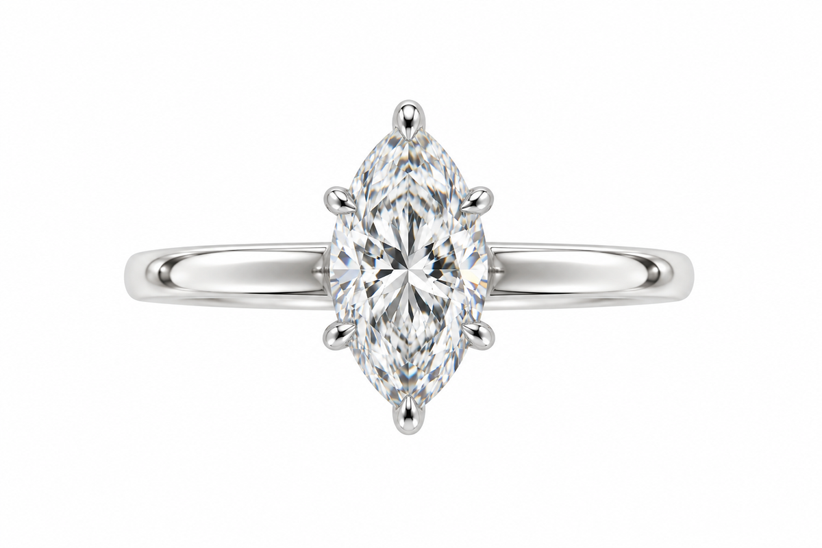 14K White Gold 1.07ctw Marquise Lab Grown Solitare Diamond Engagement Ring