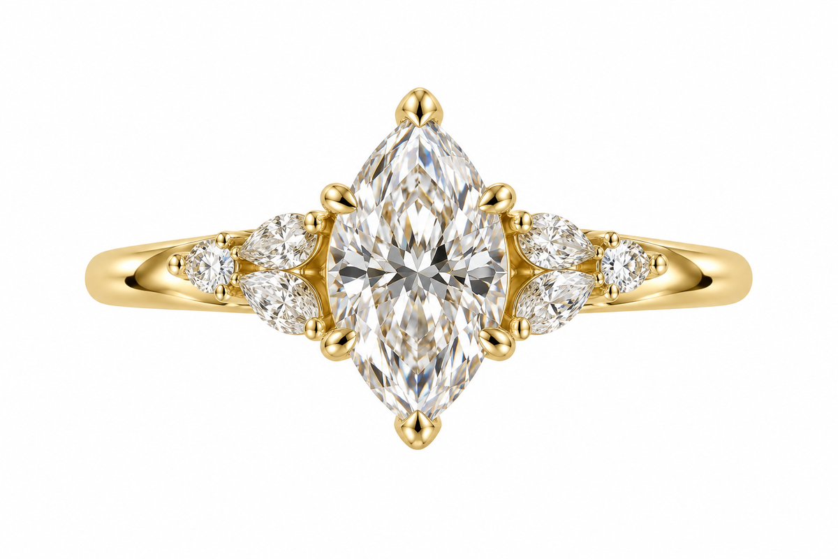 14K Yellow Gold 2.07ctw Marquise Lab Grown Pave Diamond Engagement Ring