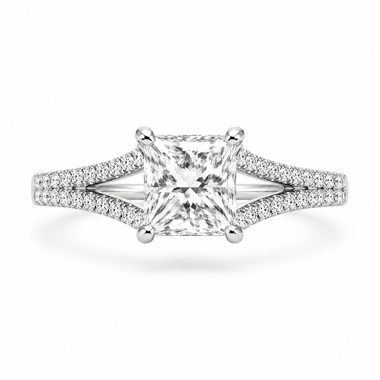 14K White Gold 2.05ctw Princess Lab Grown Pave Diamond Engagement Ring